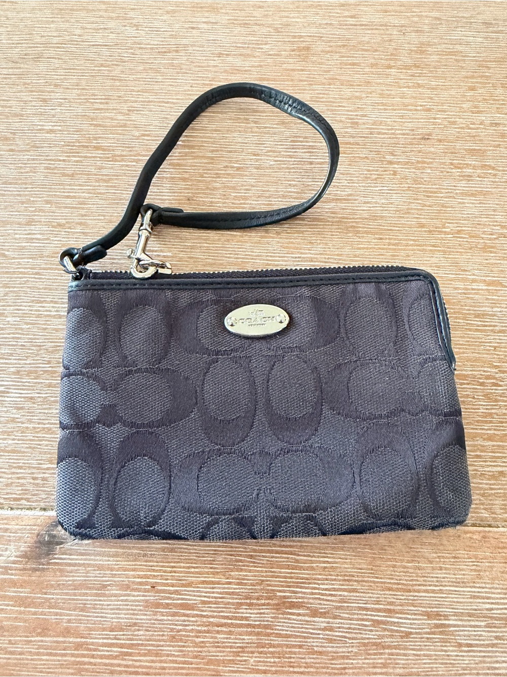 Coach Black Signature Jacquard Wristlet